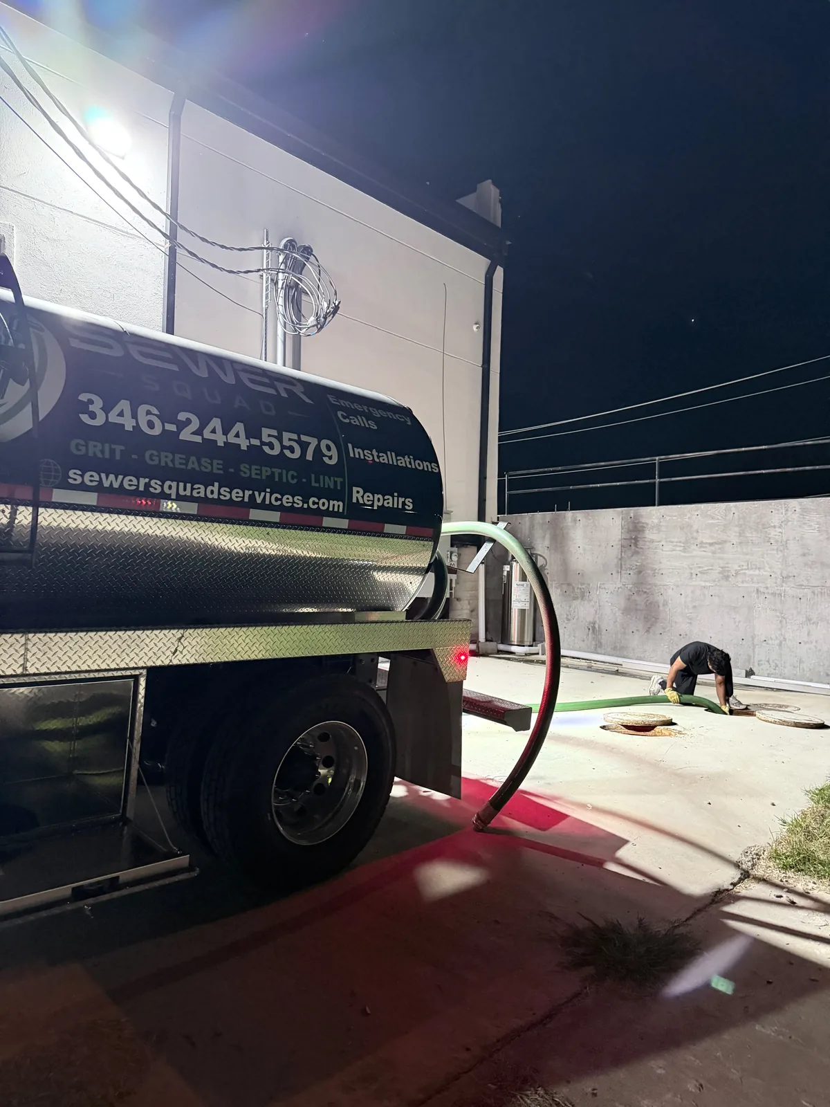 Sewer Squad service truck working in Cypress, Texas